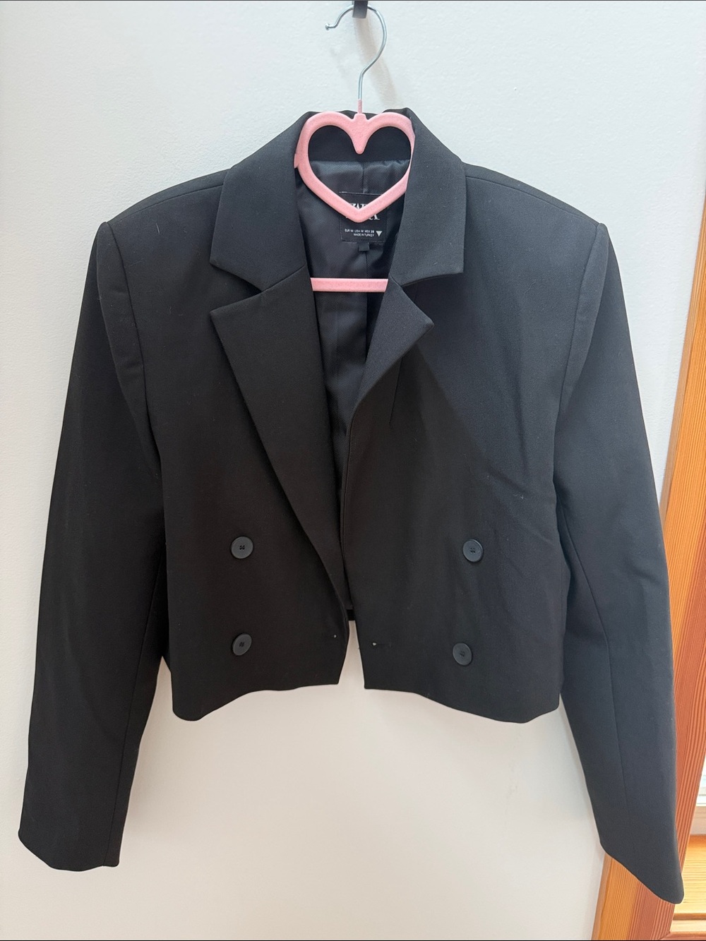 Zara Cropped Double-Breasted Black Blazer